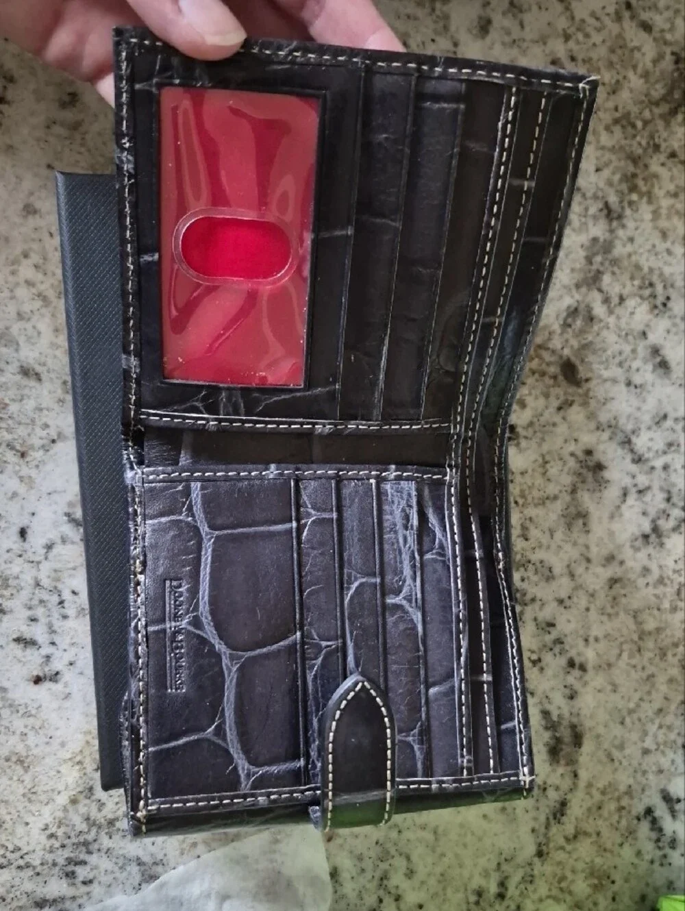 Dooney & Bourke Black Croc-Embossed Leather Card Wallet with Gold Plaque
